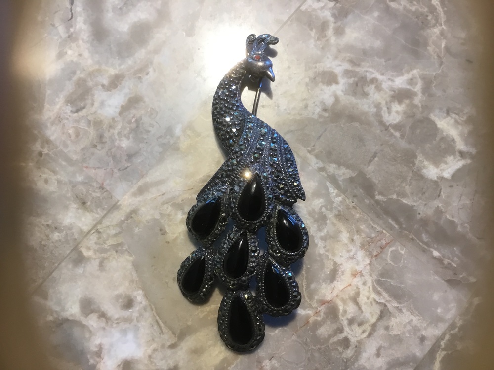Sterling 925 ONYX Peacock Brooch (latch hook missing) - Picture 10 of 11